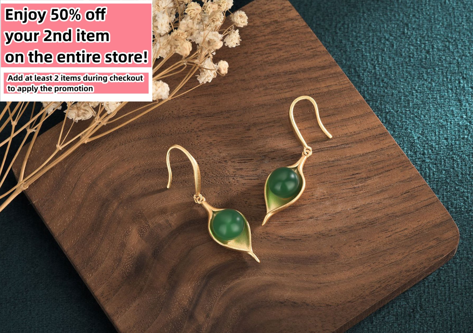 Green Jade Drop Dangle Earrings Minimalist Leaf Gemstone Hook 18K Gold Plated