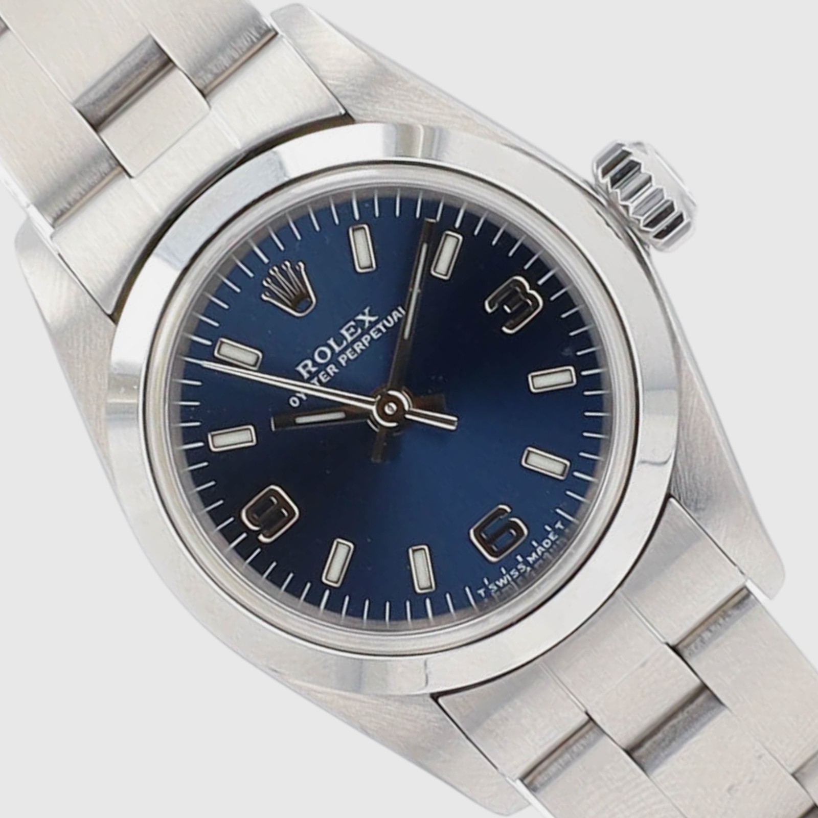 Rolex Oyster Perpetual 67180 25mm Blue Index Arabic Dial Steel Auto Lady Watch