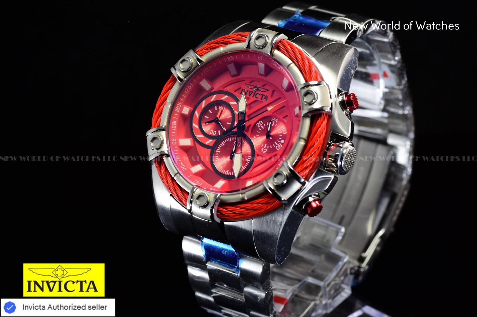 Invicta Bolt Red Dial Chronograph 52mm Stainless Steel Men’s Watch 25514