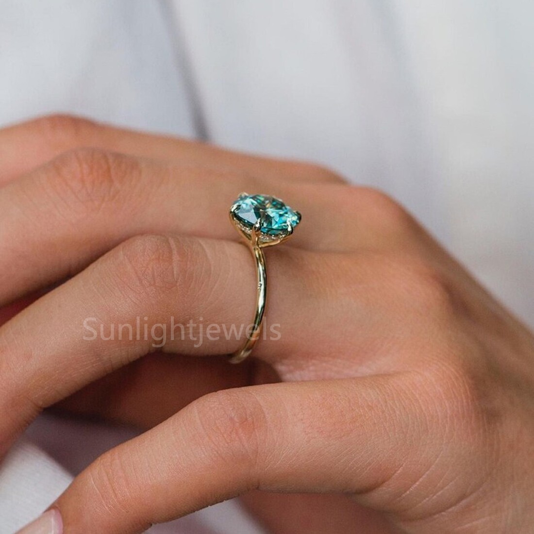 Blue Diamond 2.75 Ct Ring Round treated Engagement Solitaire 925 Certified Shine