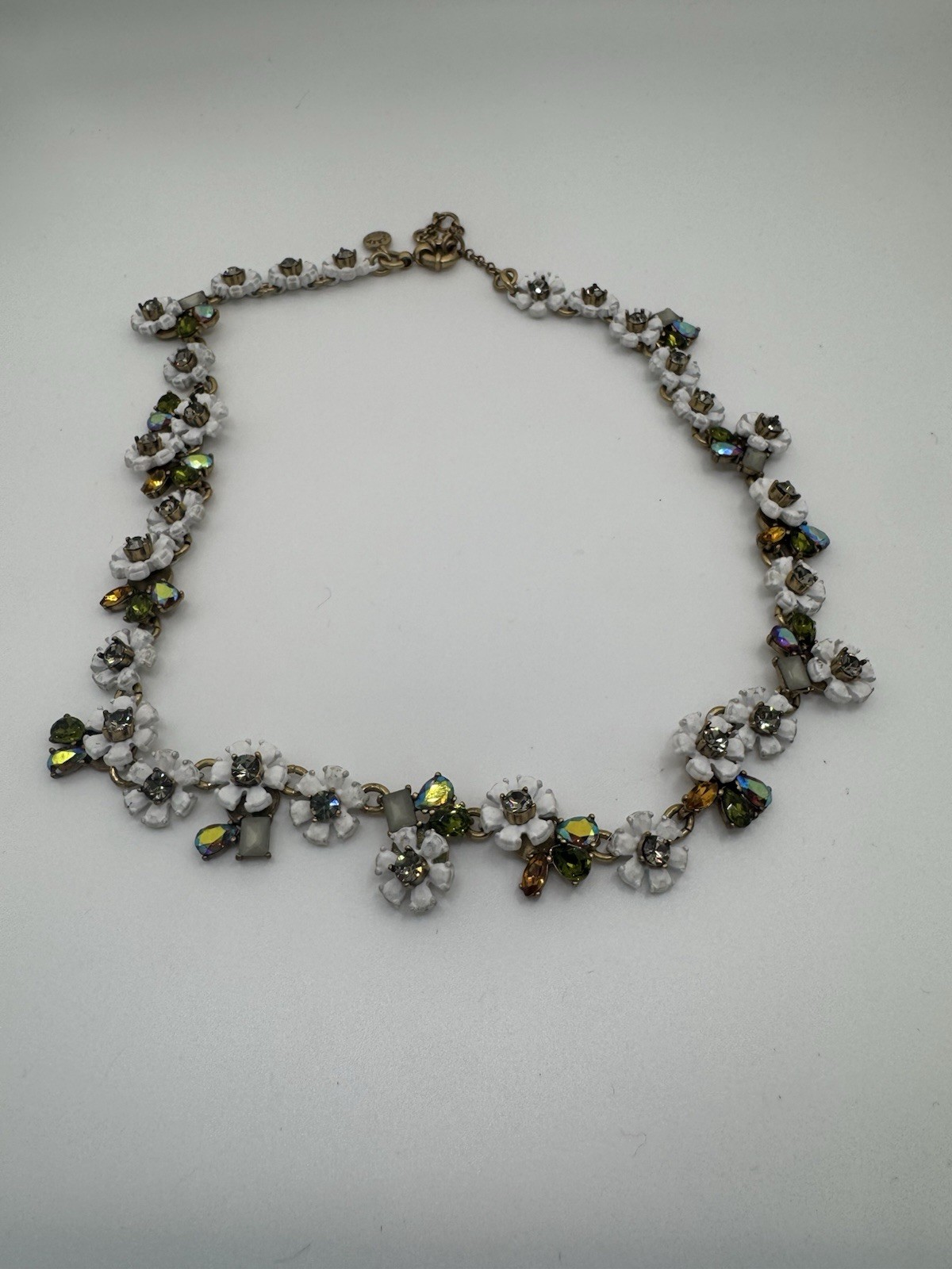 J Crew Amazing Floral Statement Bib Necklace Iridescent Pink Flowers Rhinestones