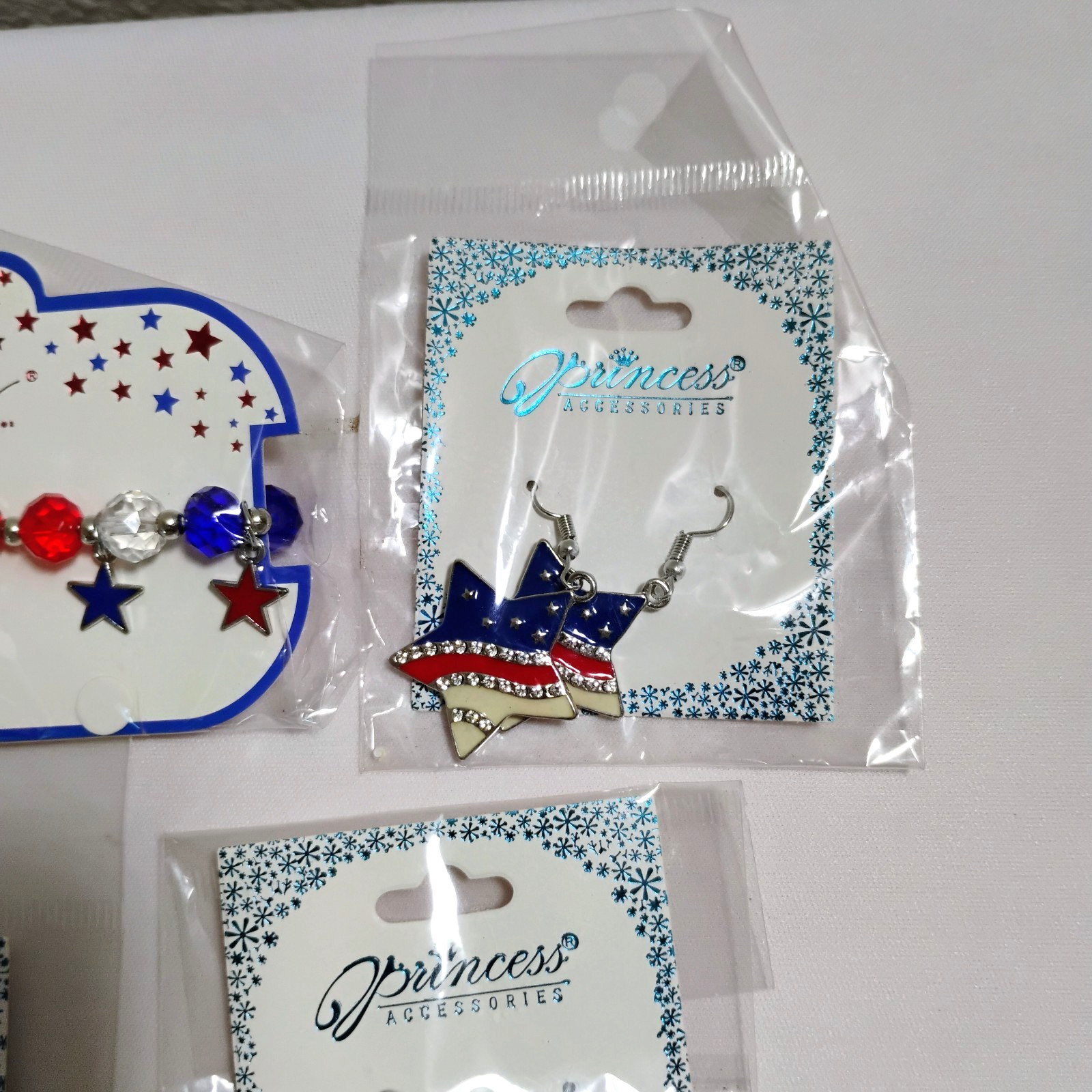 Lot of 12 Pieces Patriotic Jewelry Red White Blue Earrings & Bracelets New
