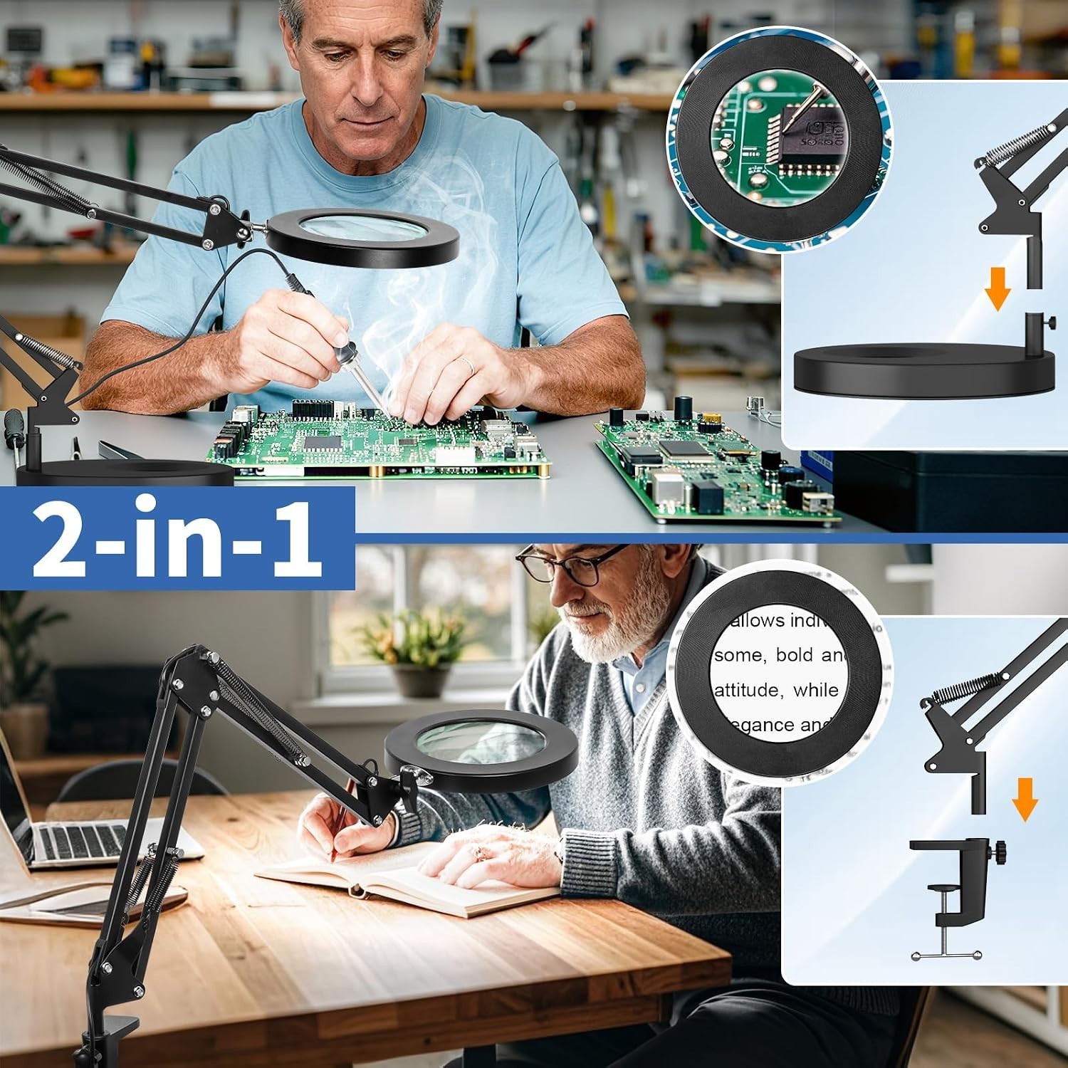 10X Magnifying Glass with Light & Clamp