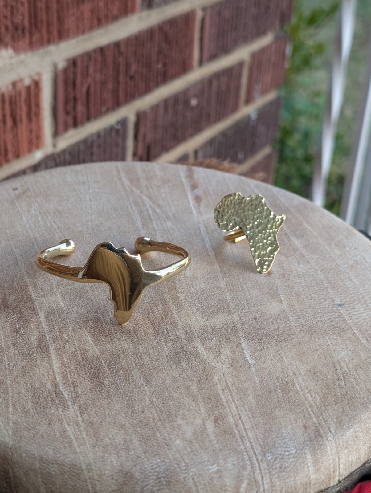 Gold Brass Africa-shaped Bangle & Ring Set -Handmade in Kenya-Adjustable Ring