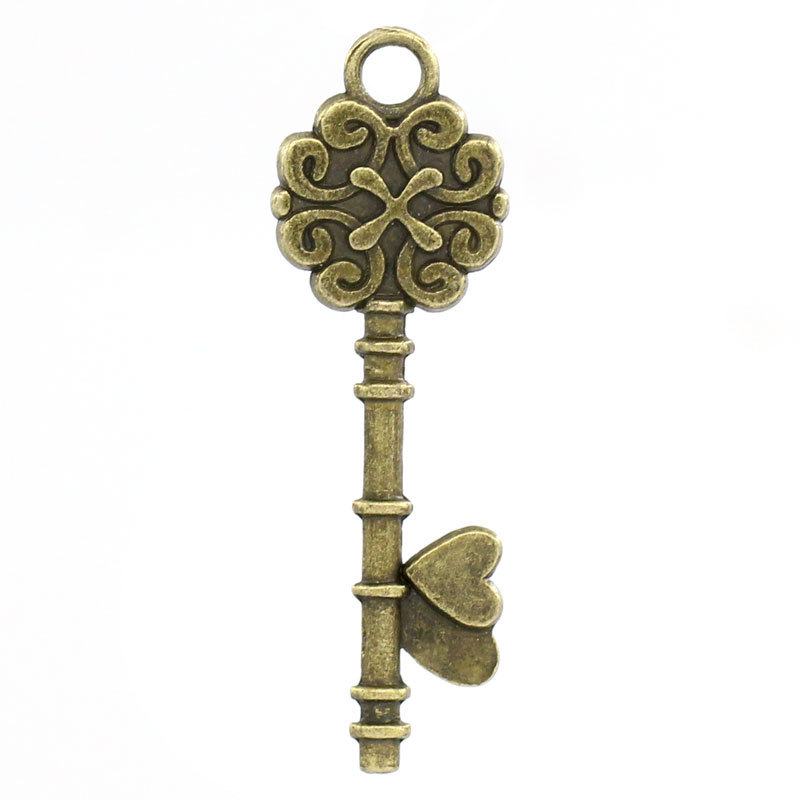 10 Pieces Antique Bronze Flower & Heart Pattern Key Charms