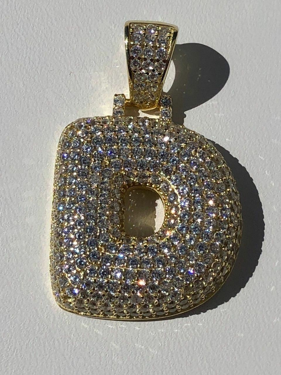 925 Silver Custom Bubble Letters Initial Pendant CZ FULLY ICED A B C D E F G – Z