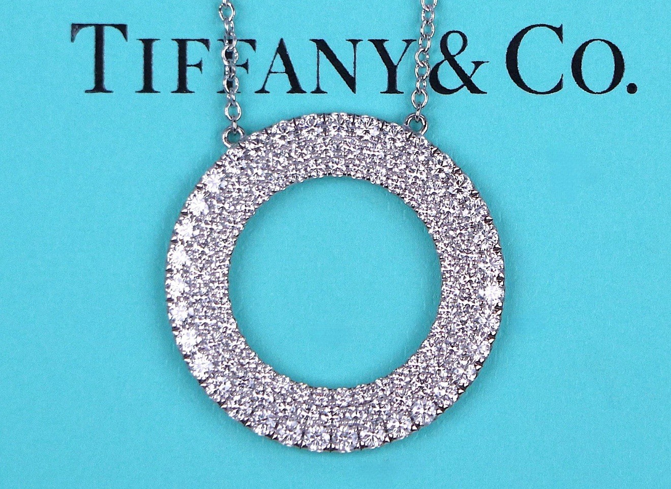 [NEW] Tiffany & Co. Au750 Diamond Pavé Metro Circle Necklace 18K White Gold