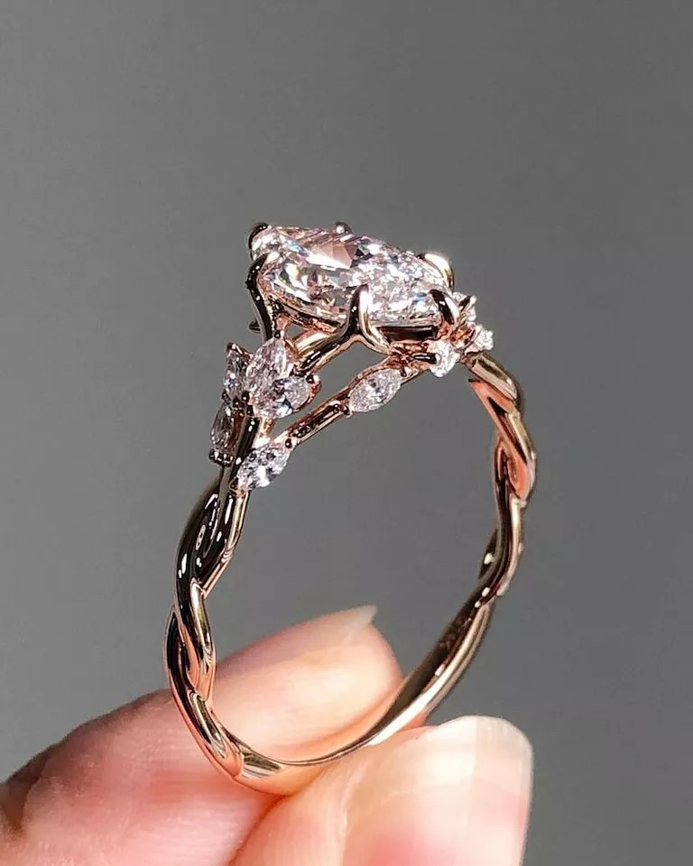 2.0CTW Marquise Cut Moissanite Nature Inspire Engagement Ring in 14K Rose Gold