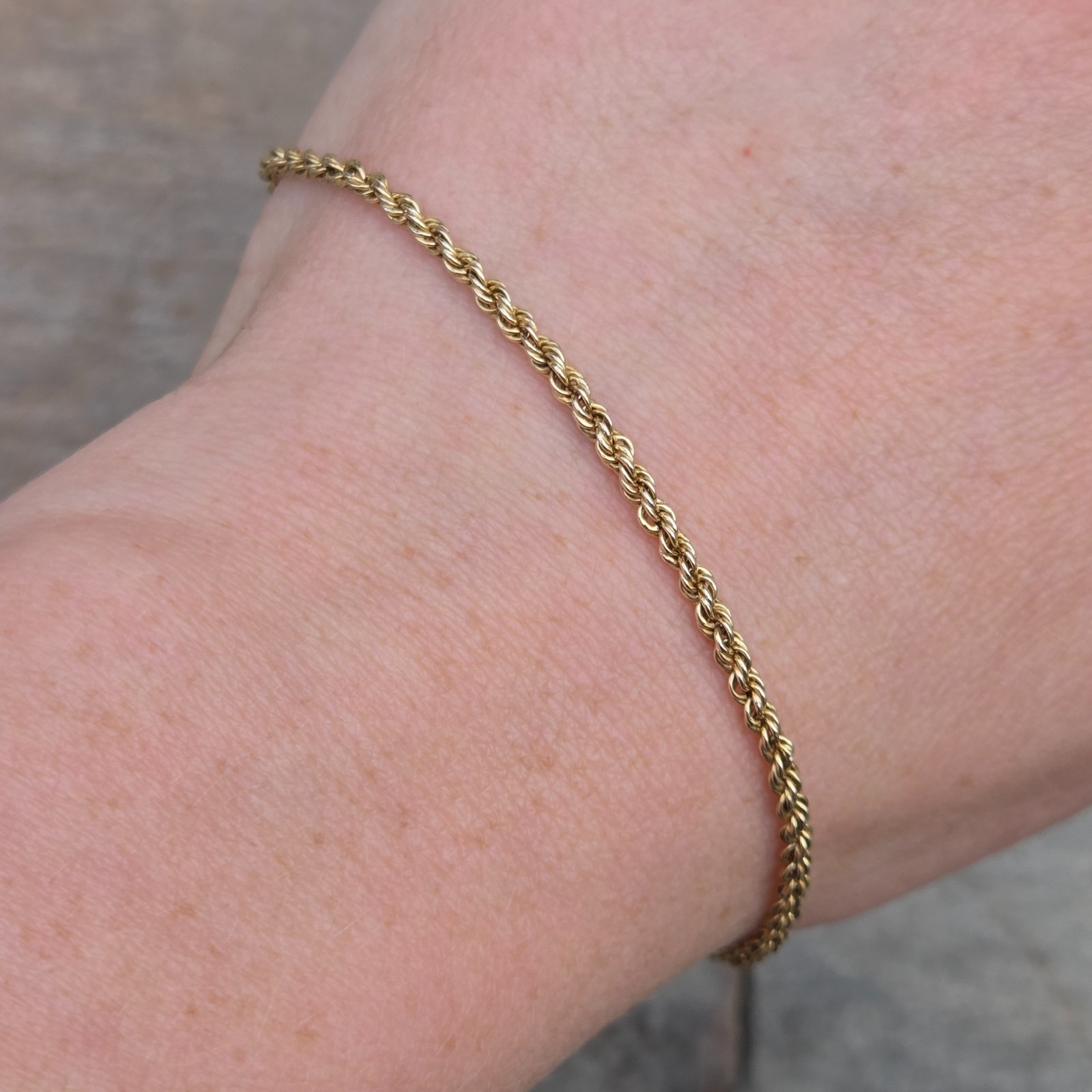 Vintage 1983 Hallmarked Solid 9ct 9k Gold Rope Chain Bracelet 7.5”