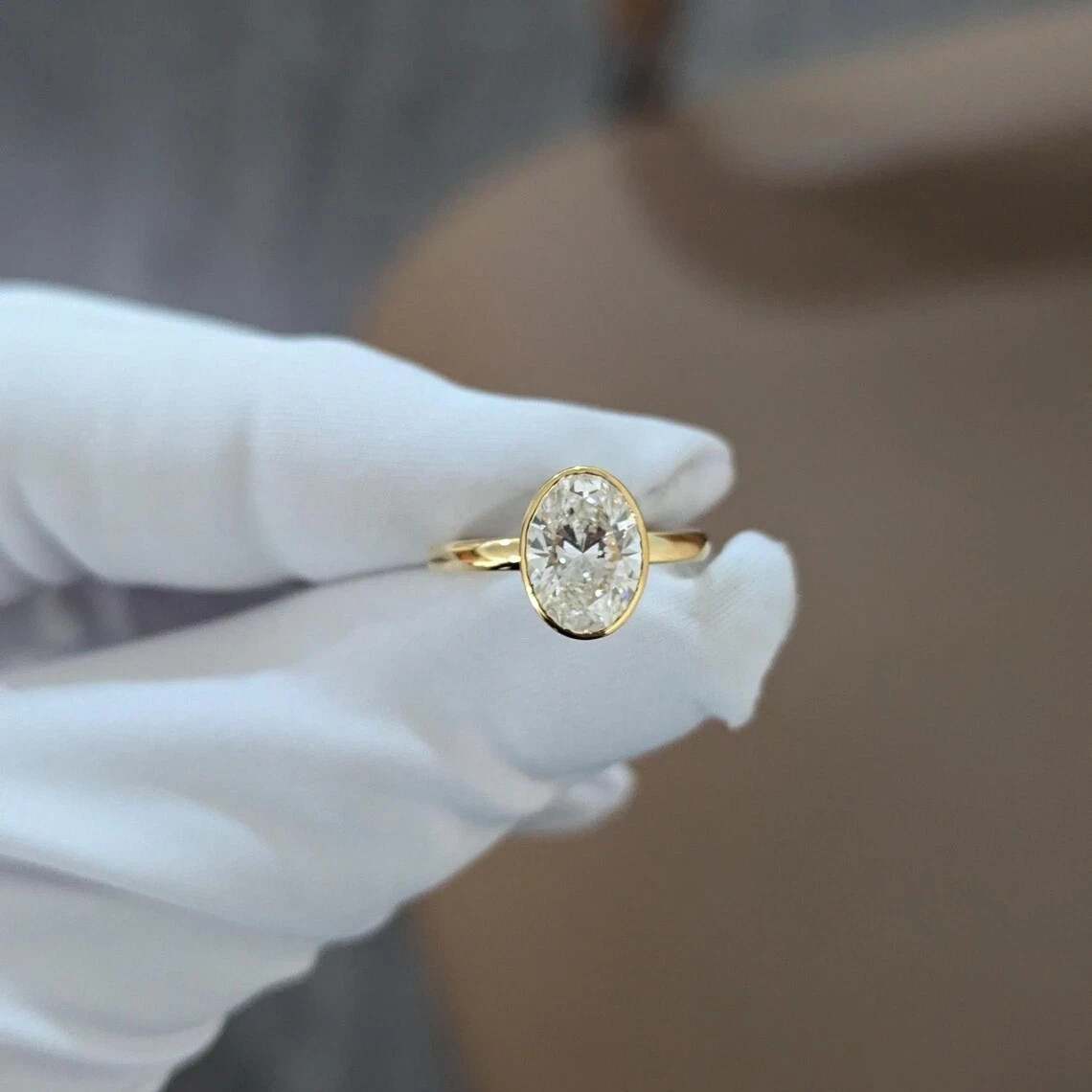 Lab Grown Oval Cut Diamond Wedding Ring 2 Carat CVD IGI E F VVS 14k Yellow Gold