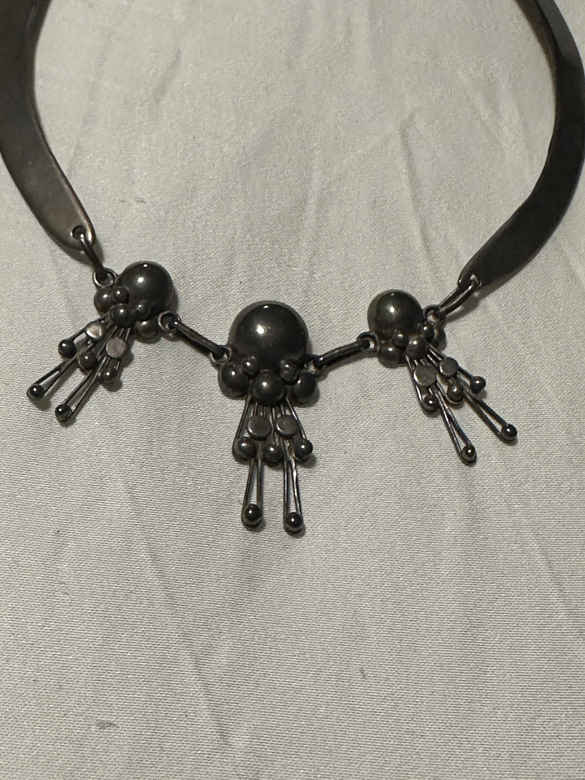 Vintage Taxco Mexico 925 Sterling Silver Modernist Collar Necklace Eagle 3 Mark