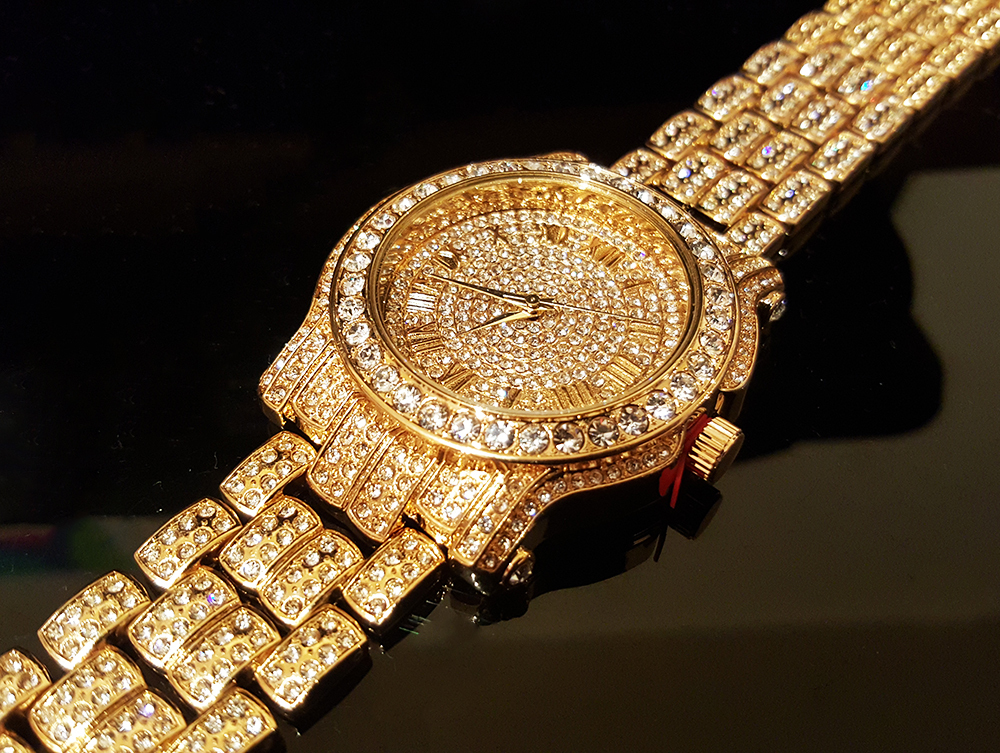 Men Hip Hop Iced Gold PT Rapper’s Bling Luxury Lab Diamond Clubbing Metal Watch