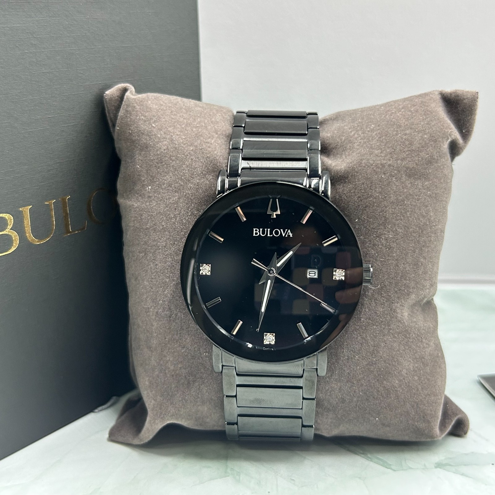 Bulova 98D144 Futuro Modern Black Dial Stainless Steel Men’s Quartz Watch 42MM