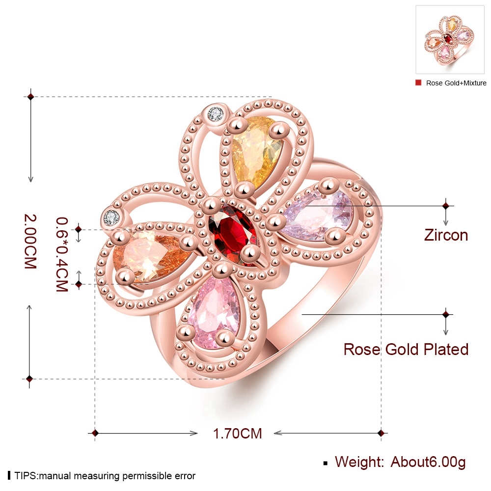 18K Rose Gold Plated Fashion Ring AAA Zirconia Women Butterfly B260