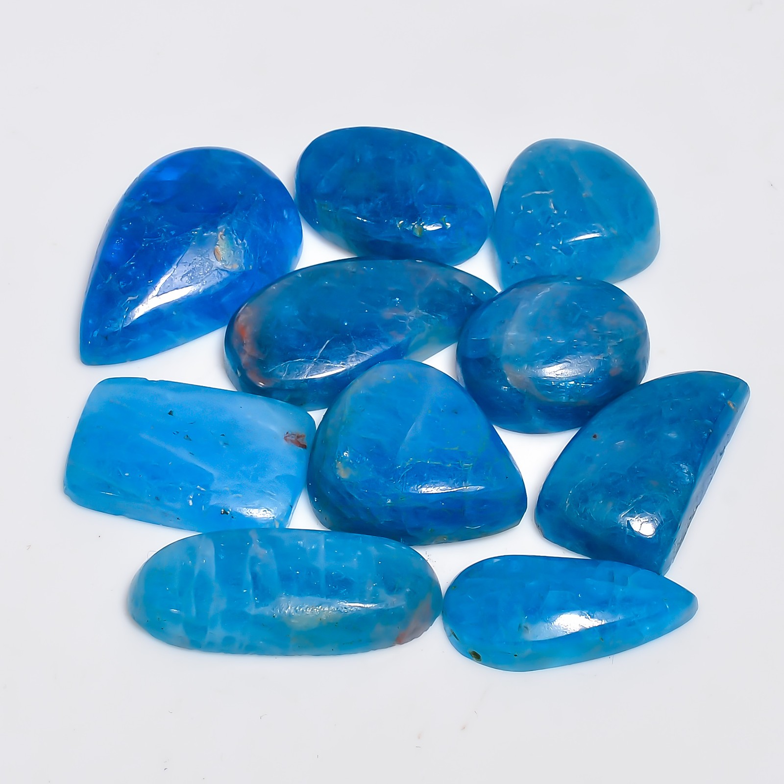 Natural Neon Blue Apatite Cabochon Gemstone 10 Pcs 155 Ct 15X14 23X15 mm A-38412
