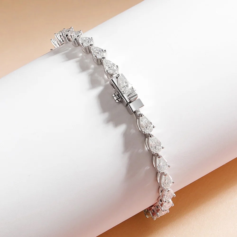 3*5mm Pear Cut All Moissanite Tennis Bracelet S925 Silver Hiphop Party Bracelet