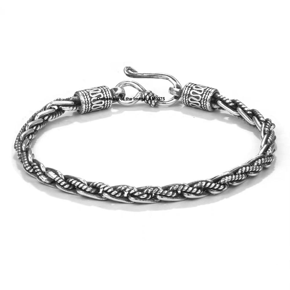 Pure 925 Sterling Silver 4mm Rope Link Chain Women Men’s Bracelet 7.5-8.26inch
