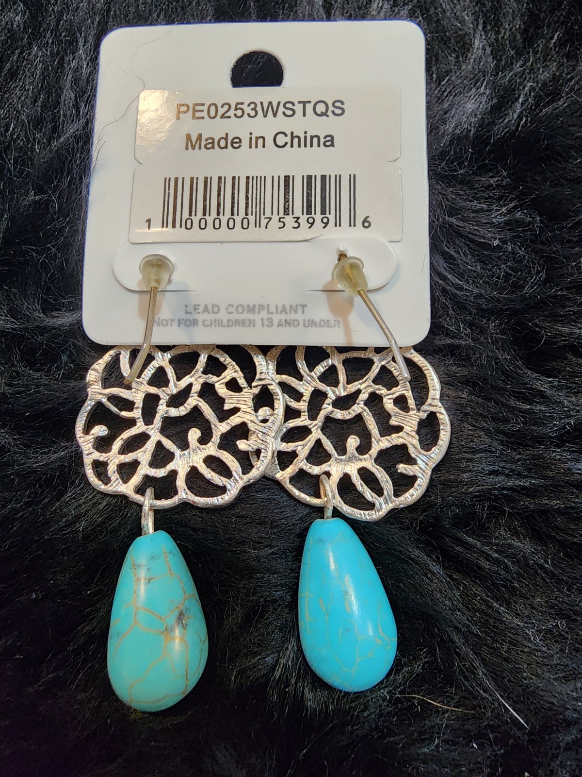 Pierced Silver Tone Earrings Howlite Stone Hanging Cowgirl Western