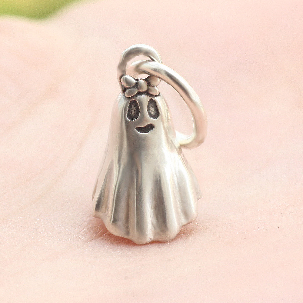Ghost Spooky Charm Dangle Pendant 3D In Real 925 Sterling Silver Halloween Gift