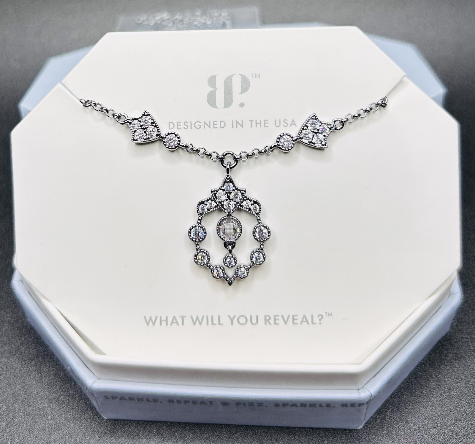 Bomb Party OG Necklace NK69021 “The Milan Necklace” Diamond CZ on Hematite