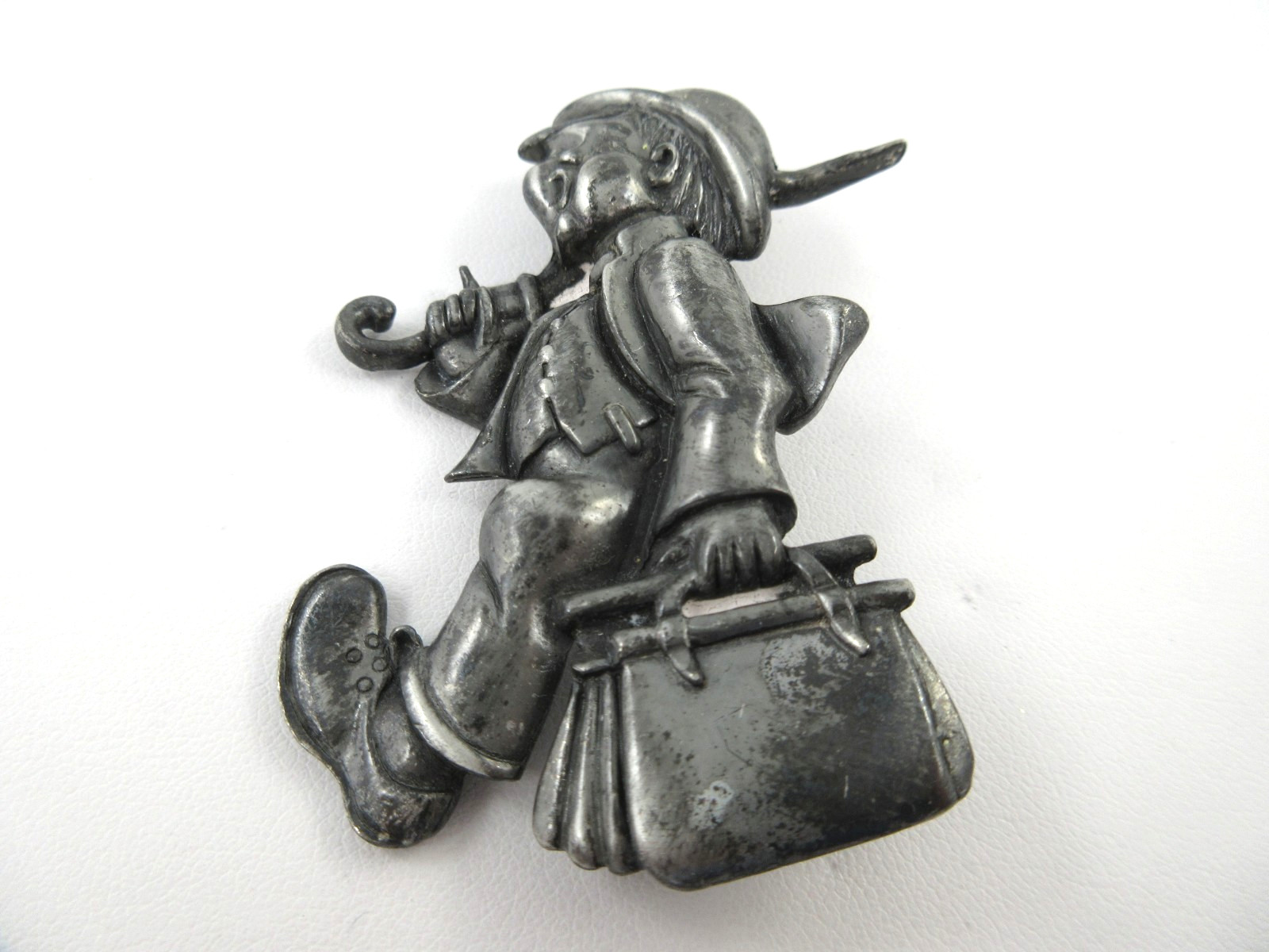 Hummel Figural Boy Pewter Brooch, Pin 2-1/2 inches