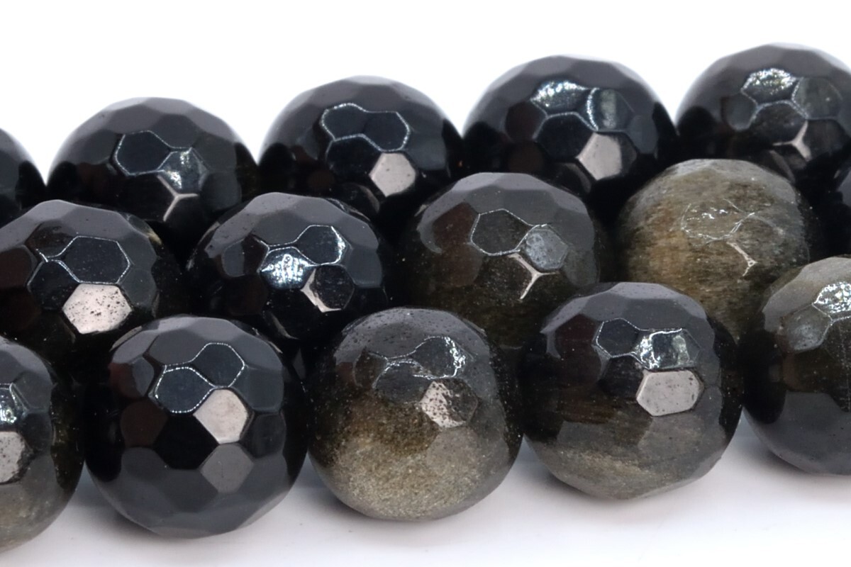 Natural Golden Obsidian Grade AAA Micro Faceted Round Beads 5-6/7-8/10/11-12MM