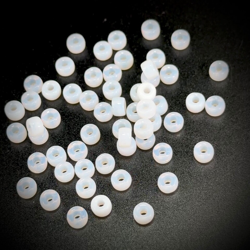 Czech Glass Druk Large Hole Roller Beads 6mm White Opal milky 60pc J548-J084