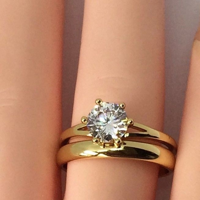 14k gold plated Imitation Diamonds Bridal Engagement Wedding Ring Set LY44