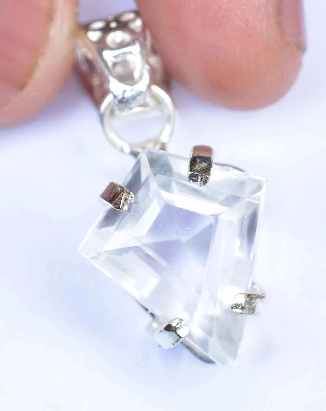 Natural Certified 23.75 CT White Sapphire Fancy Cut Jewelry Pendant 925 Silver