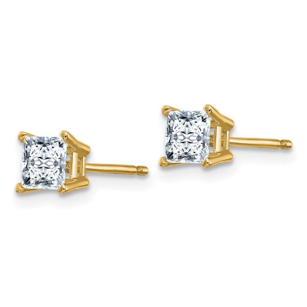 14k Yellow Gold Princess Cut Moissanite Solitaire Stud Earrings L 4mm, w 4mm