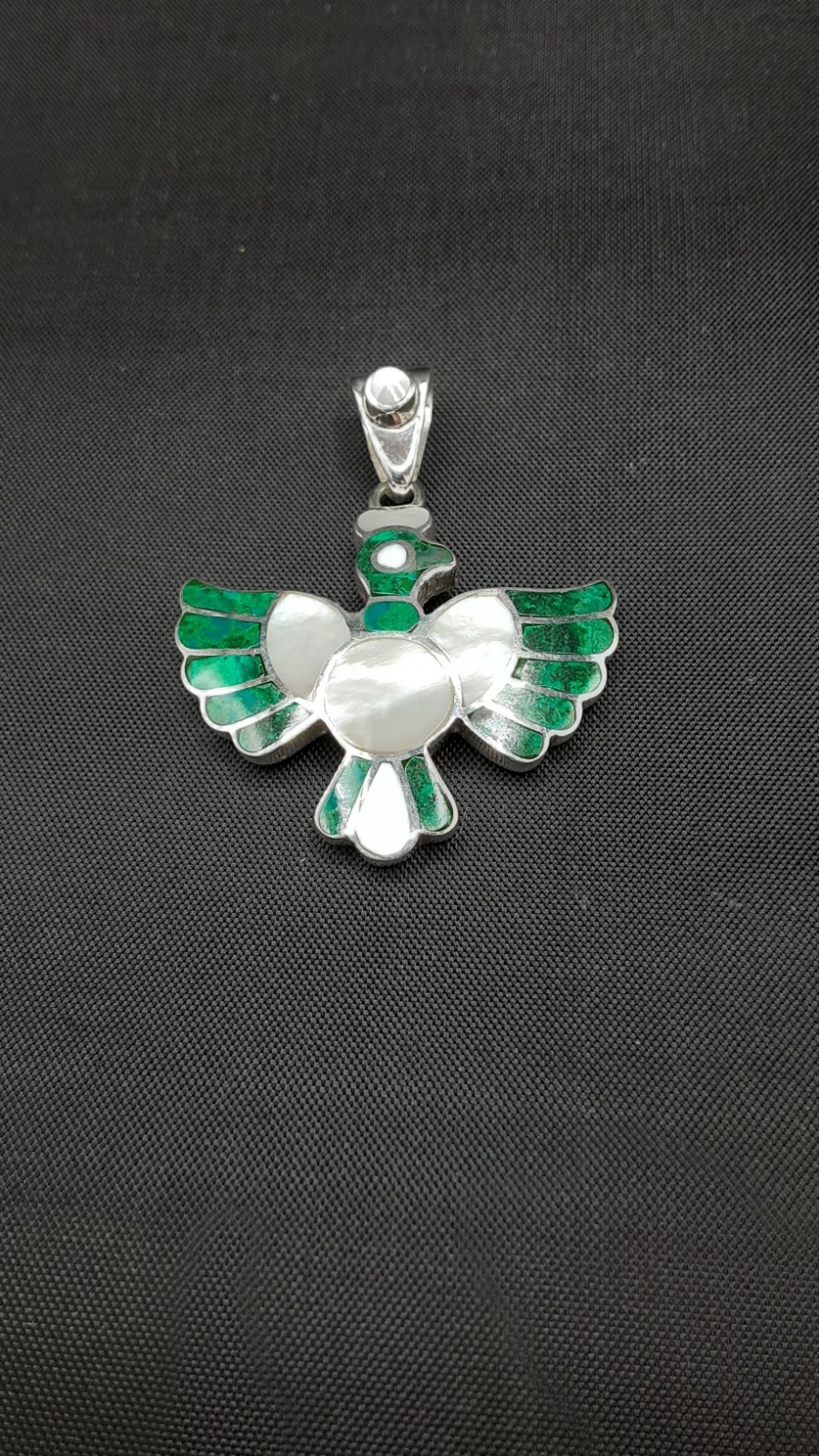 Peruvian Artistry Multi Gemstone Green And White Colca Condor Pendant 9.00 ctw