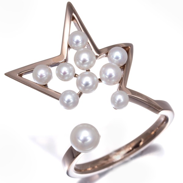 Auth TASAKI Ring Akoya Pearl Abstract Star US6-6.25 18K RG