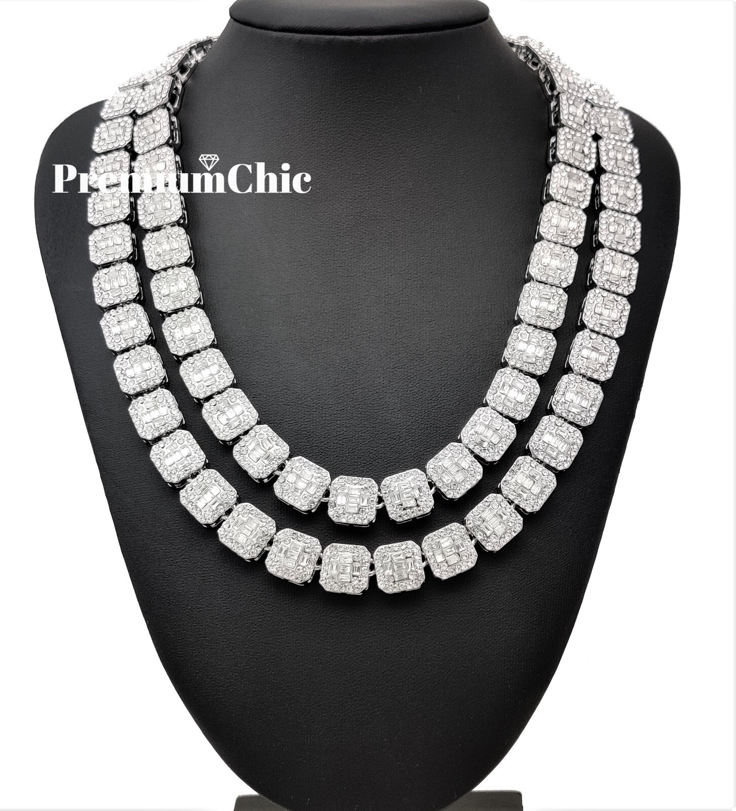 Baguette Cluster Tennis Chain Designer Necklace ICED Plated CZ Jewelry Men Women
