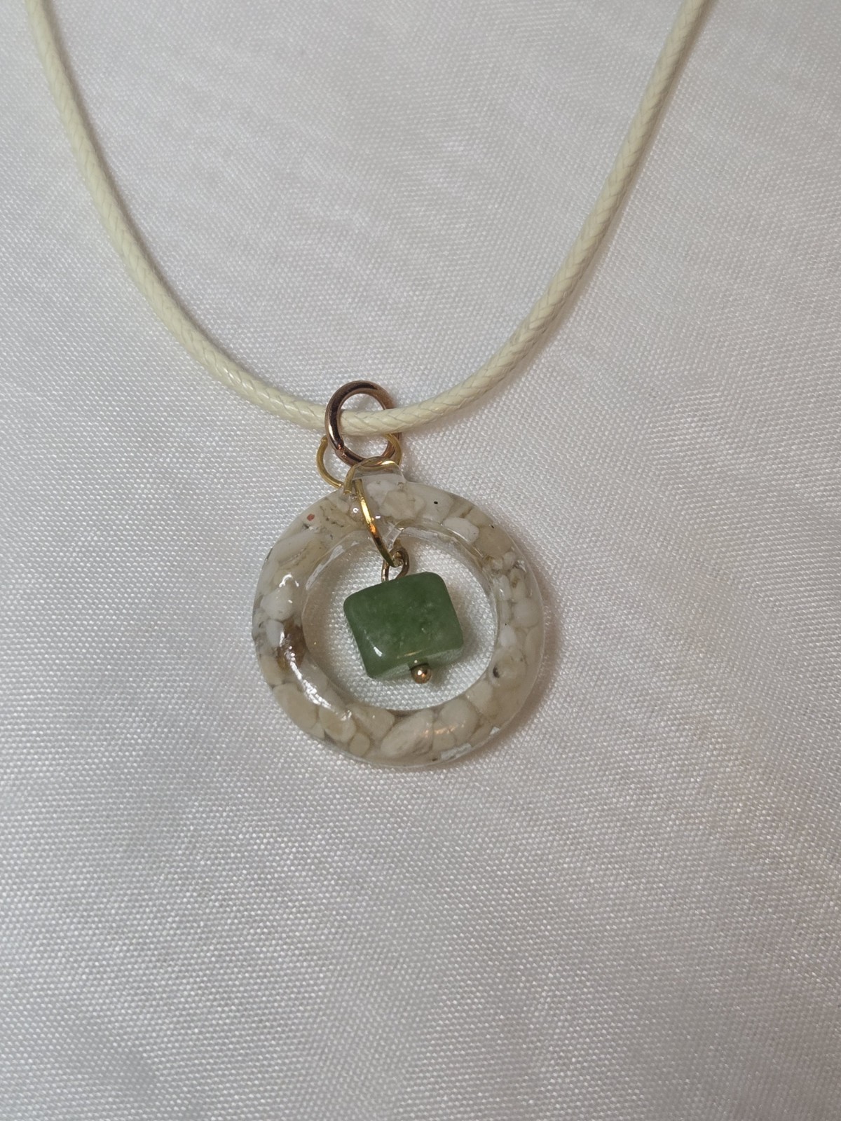 Handmade Raw Peridot & White Coral Resin Necklace August Birthstone Gemstone