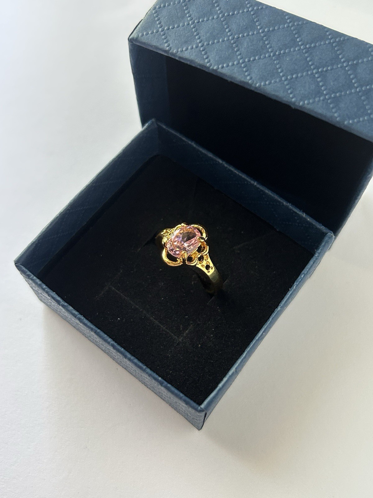 Vintage Pink Cubic Zirconia Ring Gold Plated Womens Size 6.5