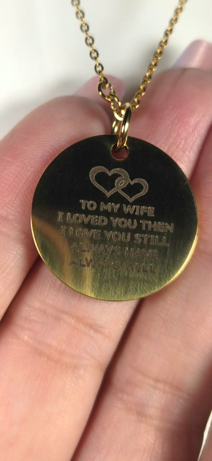 To My Wife Gold-tone Necklace Pendant Engraved Anniversary Gift Box Included