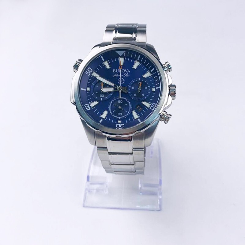 Classic New Marine Star Bulova Stainless Steel Men’s 96B256 Blue Watch 43mm