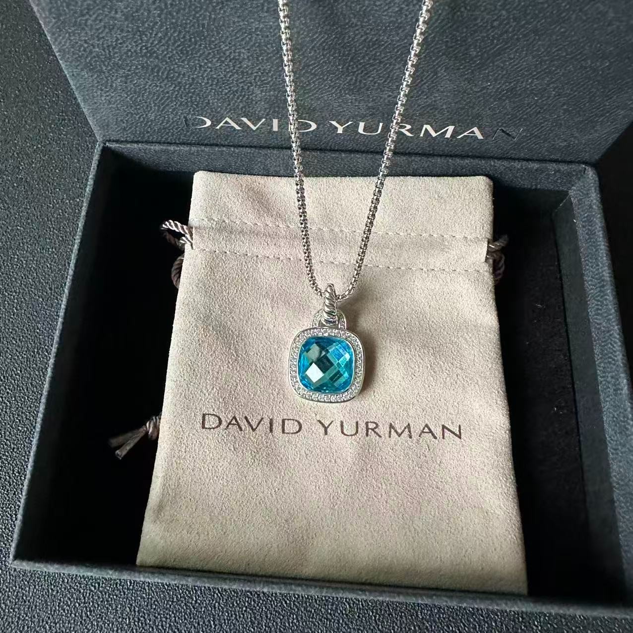 David Yurman Petite Albion Pendant Necklace 925 Silver W Blue Topaz Length 22″
