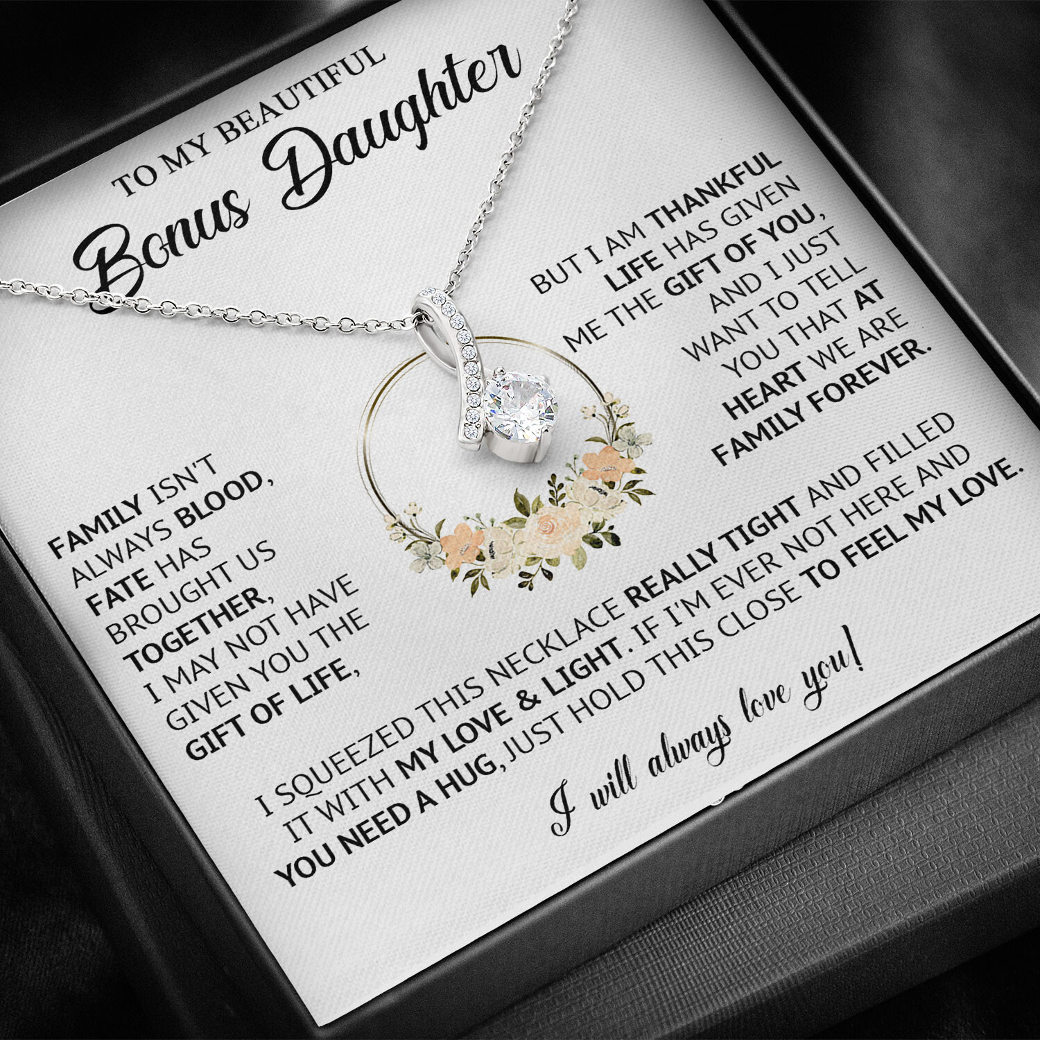Bonus Daughter Necklace, Birthday Gift for Daughter from Dad Mom, Step Daughter
