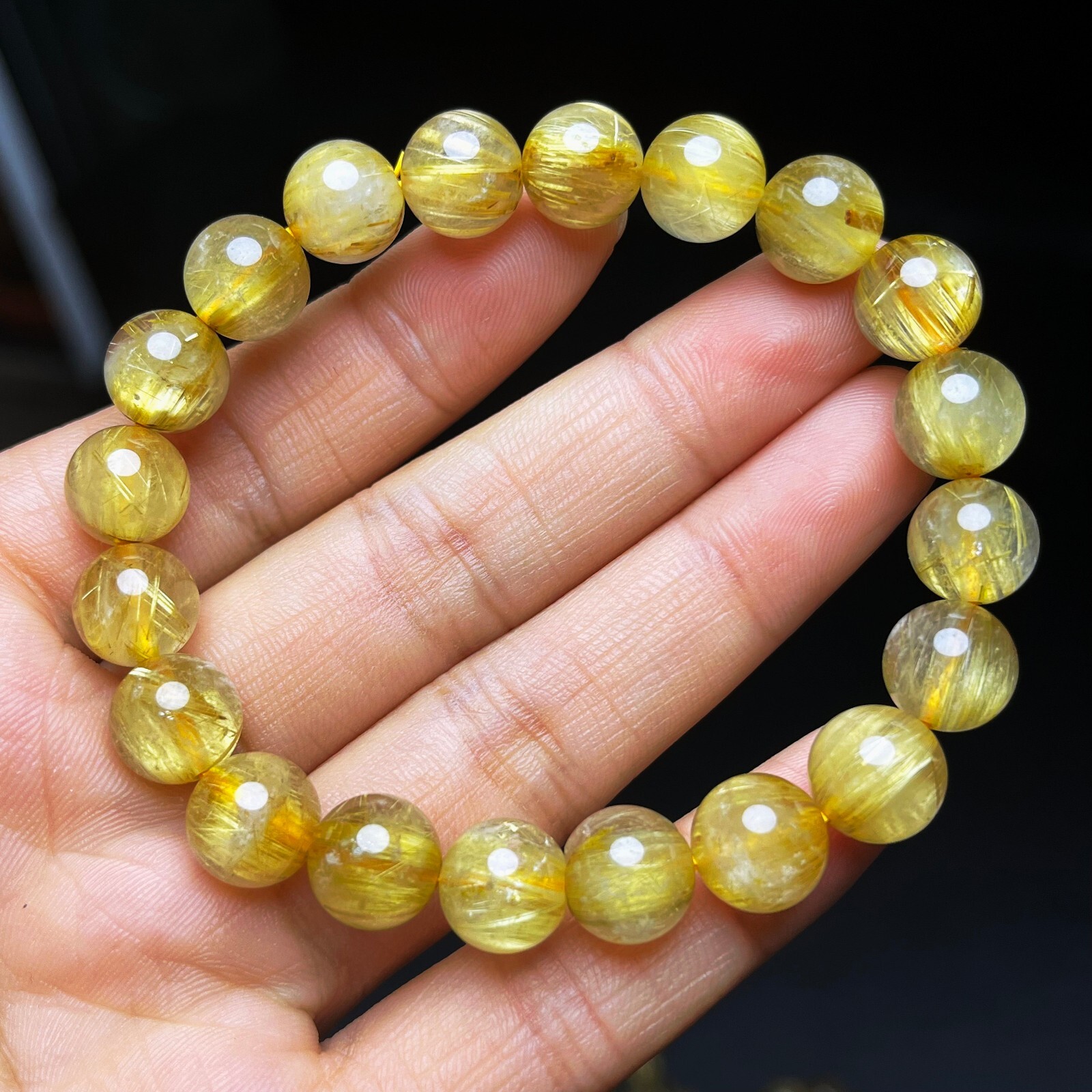 9.7mm Natural Gold Rutilated Quartz Stretch Crystal Beads Bracelet AAAA B27