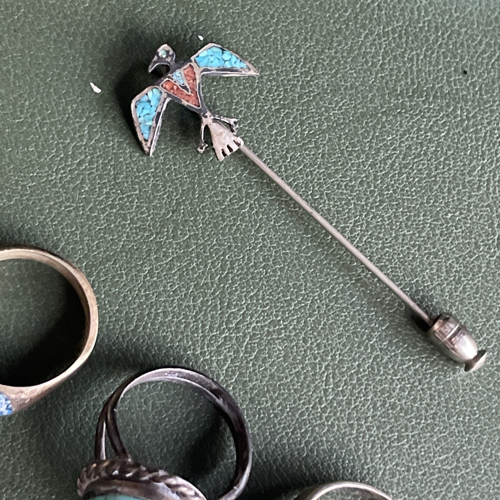 Vintage Sterling Silver Turquoise Jewelry Lot – Bracelet, Rings, Pin – 7 pieces