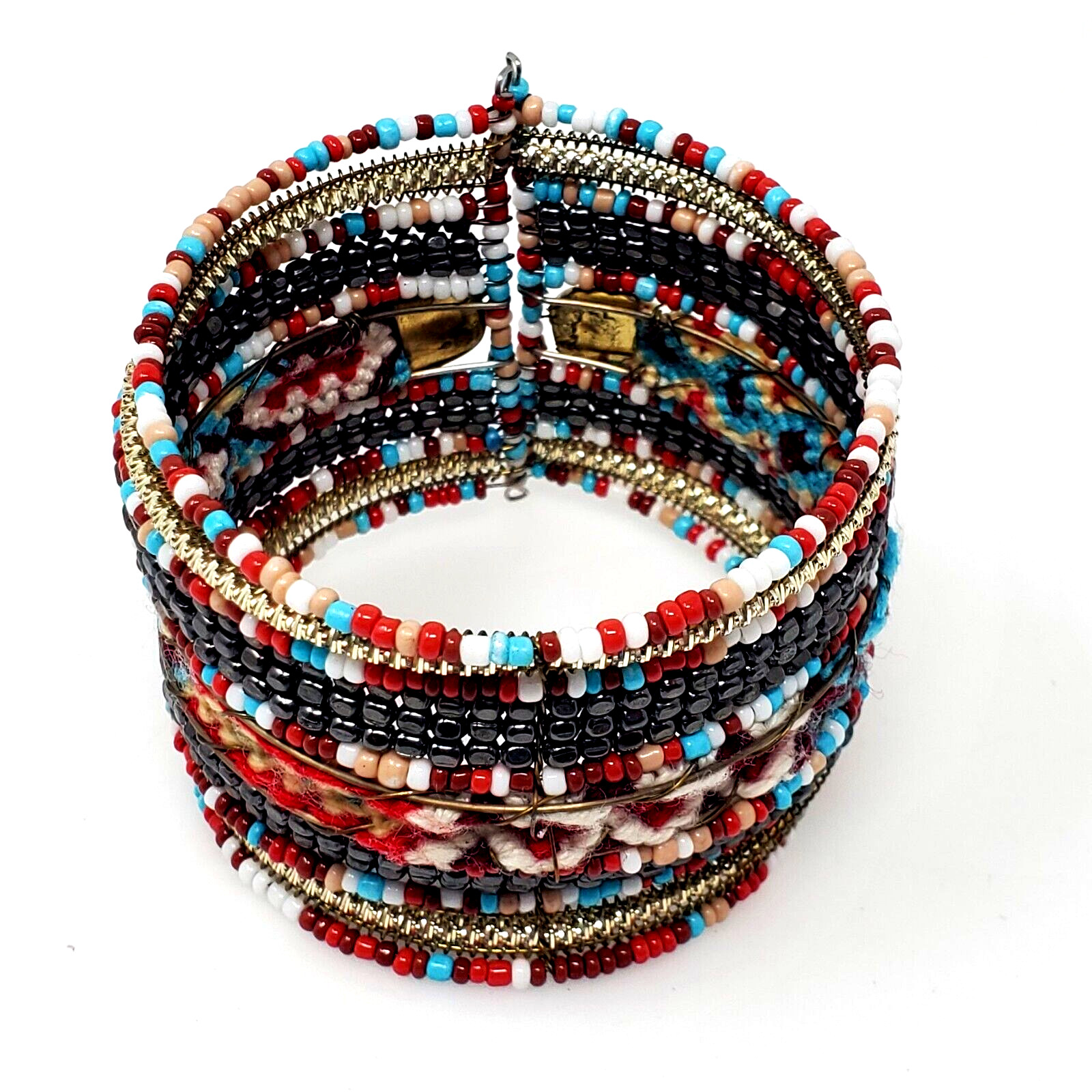 Wide Beaded Braided Jane Cuff Bracelet Multicolor Seed Bead Boho Bangle