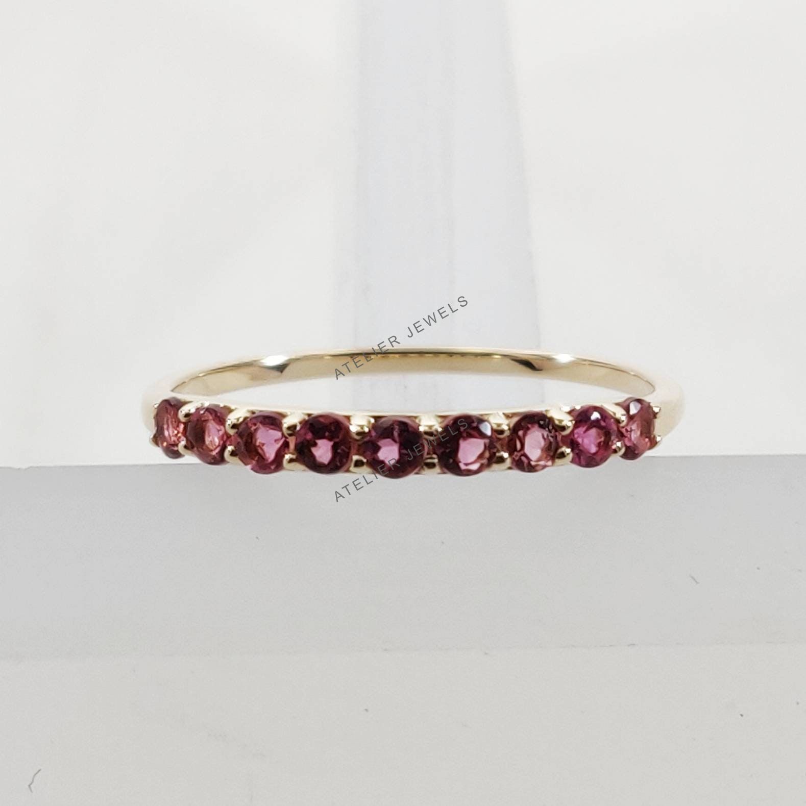 0.36 Ct Natural Pink Tourmaline Band Ring 14K Yellow Gold Minimalist Statement