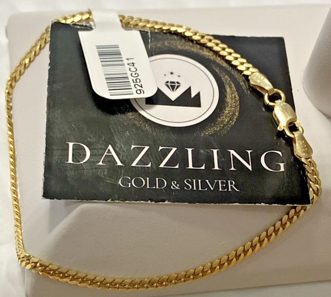 925 Sterling Silver Italy Solid Cuban Bracelet Gold-Tone 4grams 2.7mm 8.25” New