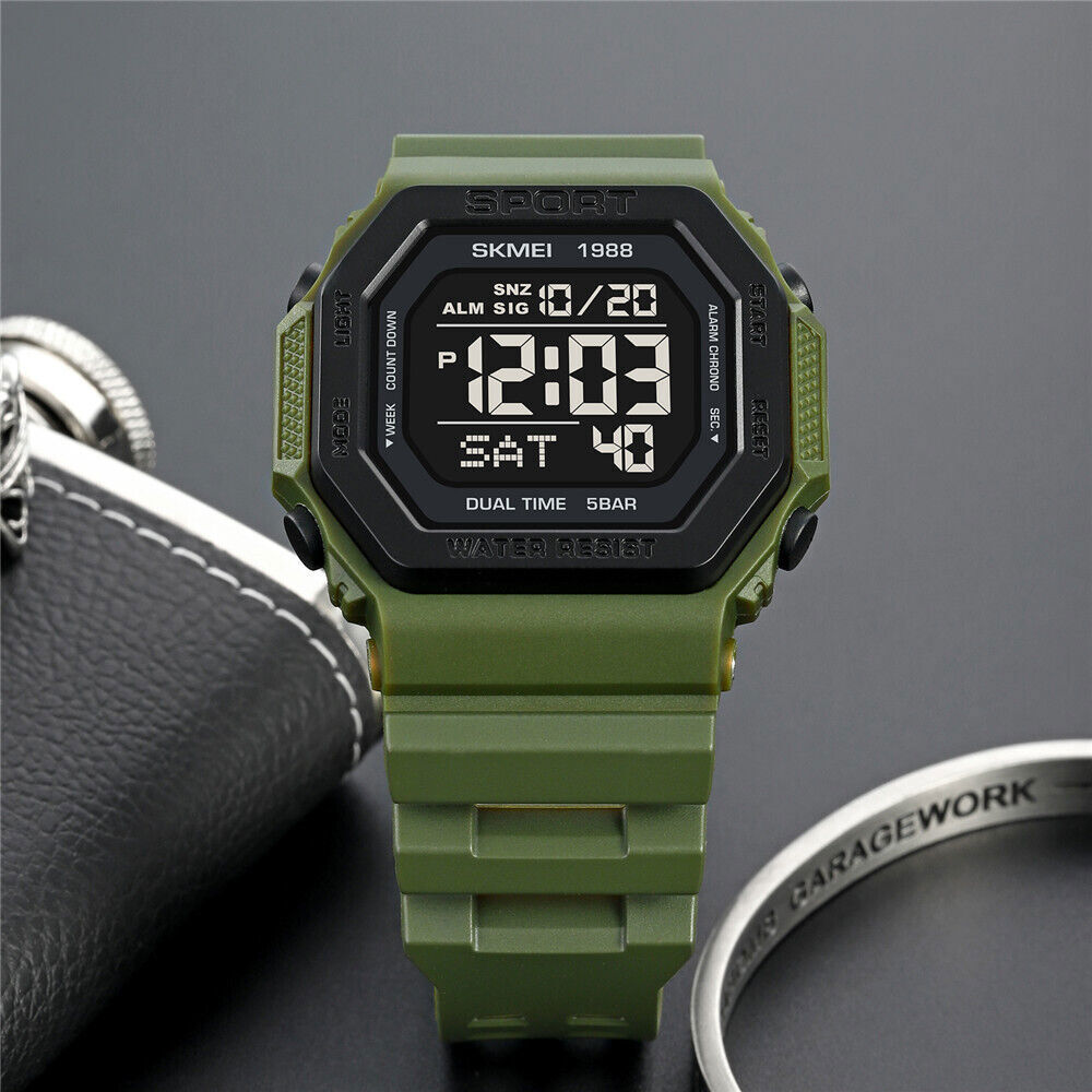 SKMEI Men Watch Rectangle Sport Watches Students Boy LED Date Digital Wristwatch