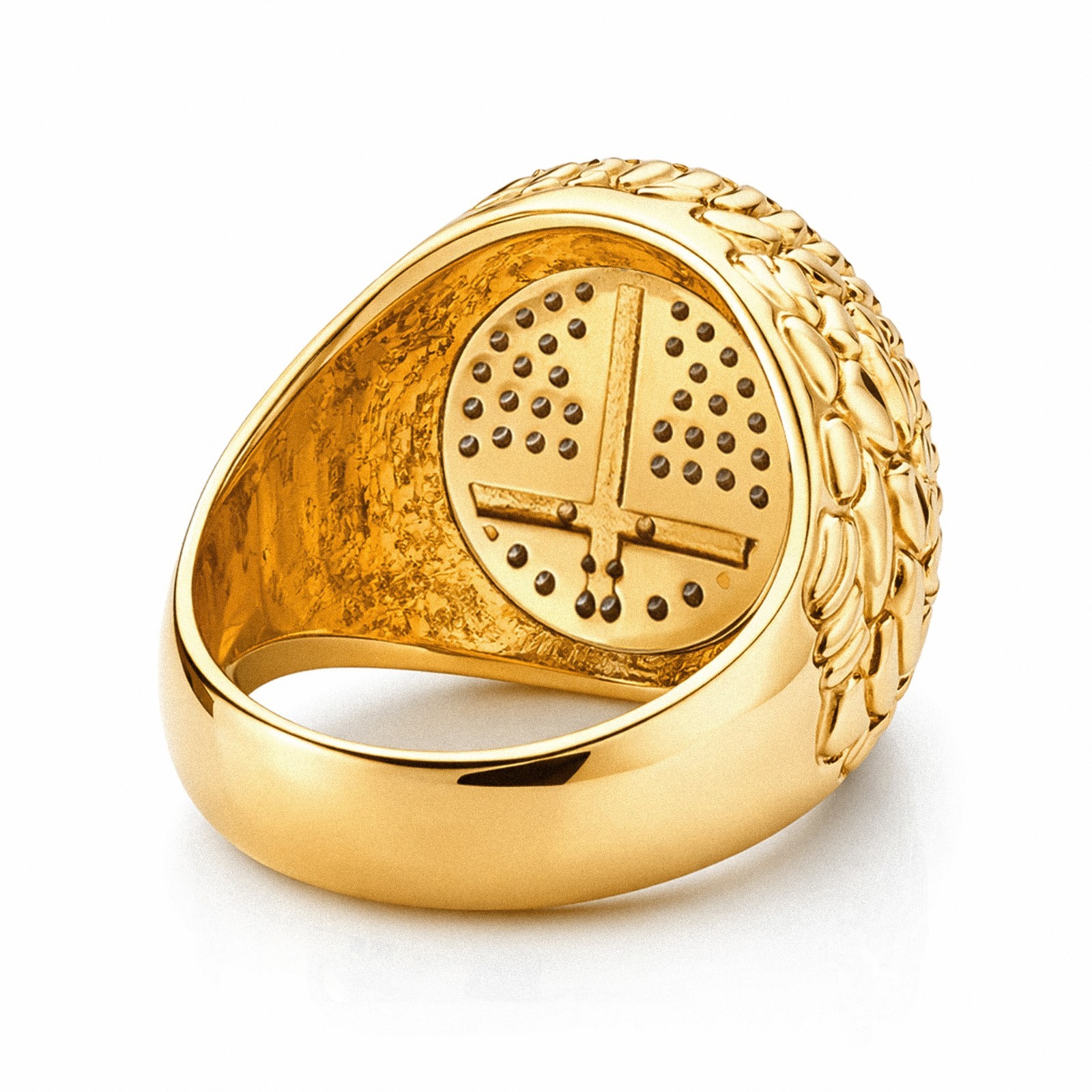 Italian 1/200 14k Yellow Gold Jesus Crucifix Iced CZ Nugget Ring Men Women