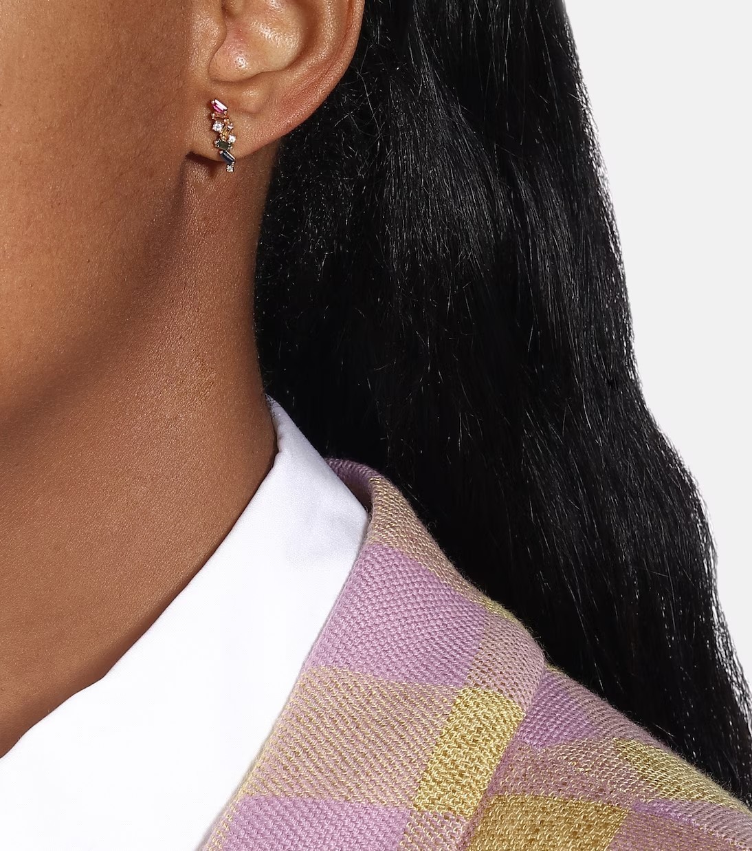 Baguette Cut Lab-Created Multi Sapphire and moissanite Earrings in 925 Silver