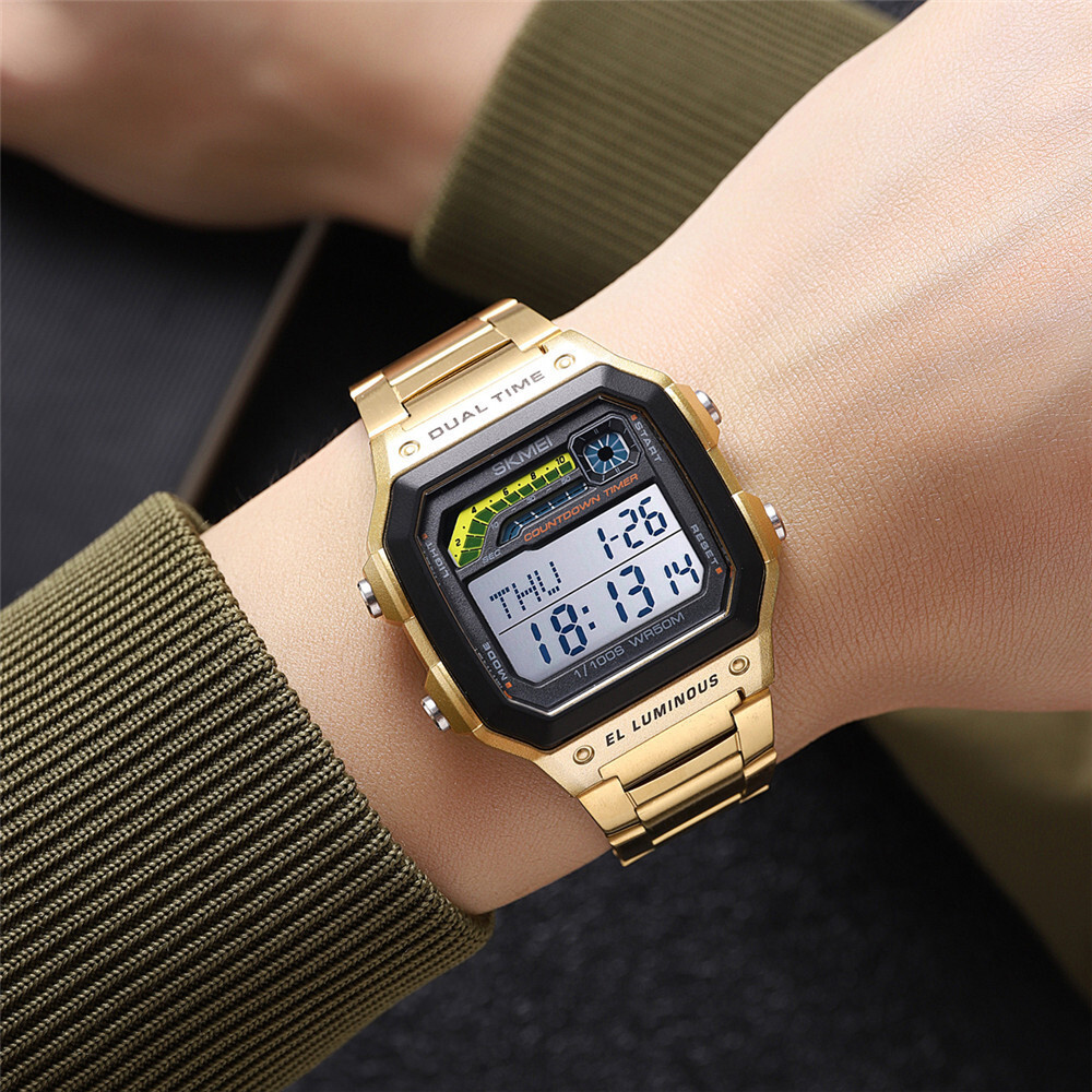 SKMEI Men Digital Watch Weekdate LED Wristwatch Male Steel Countdown Boy Watches