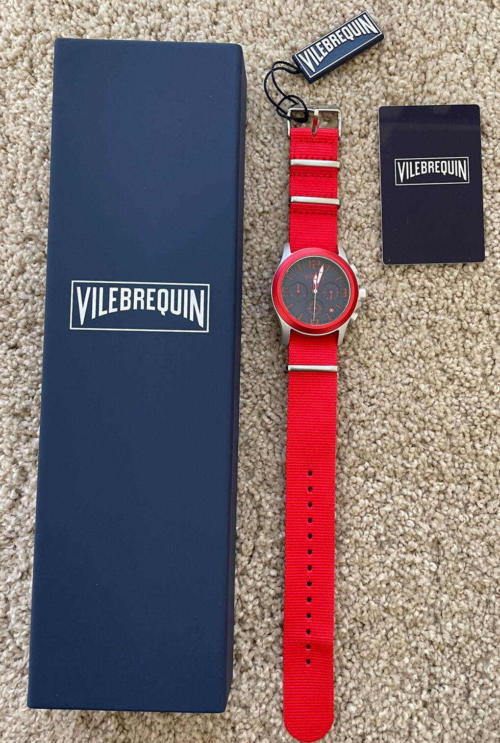 NWT Vilebrequin LIMITED EDITION Chronograph Watch In Box – New Battery – RED