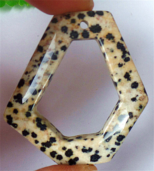 46x43x6mm Natural Dalmation Jasper Hollow Out Hexagon Pendant Bead ZL6693